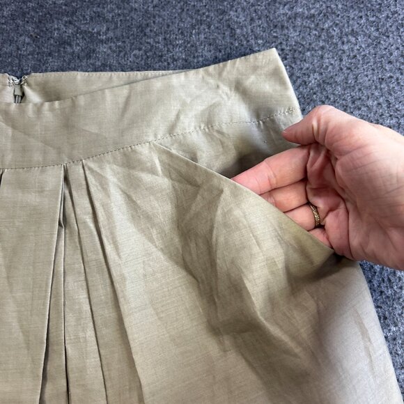Stella McCartney Pencil Skirt US 12 UK 40 Pleated Front Slit Khaki‎ Silk Cotton - Picture 9 of 11
